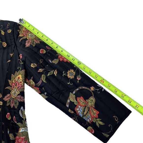 Silkland 100% Black Silk Floral Print Puffer Jacket Women’s Size Petite - Picture 10 of 11